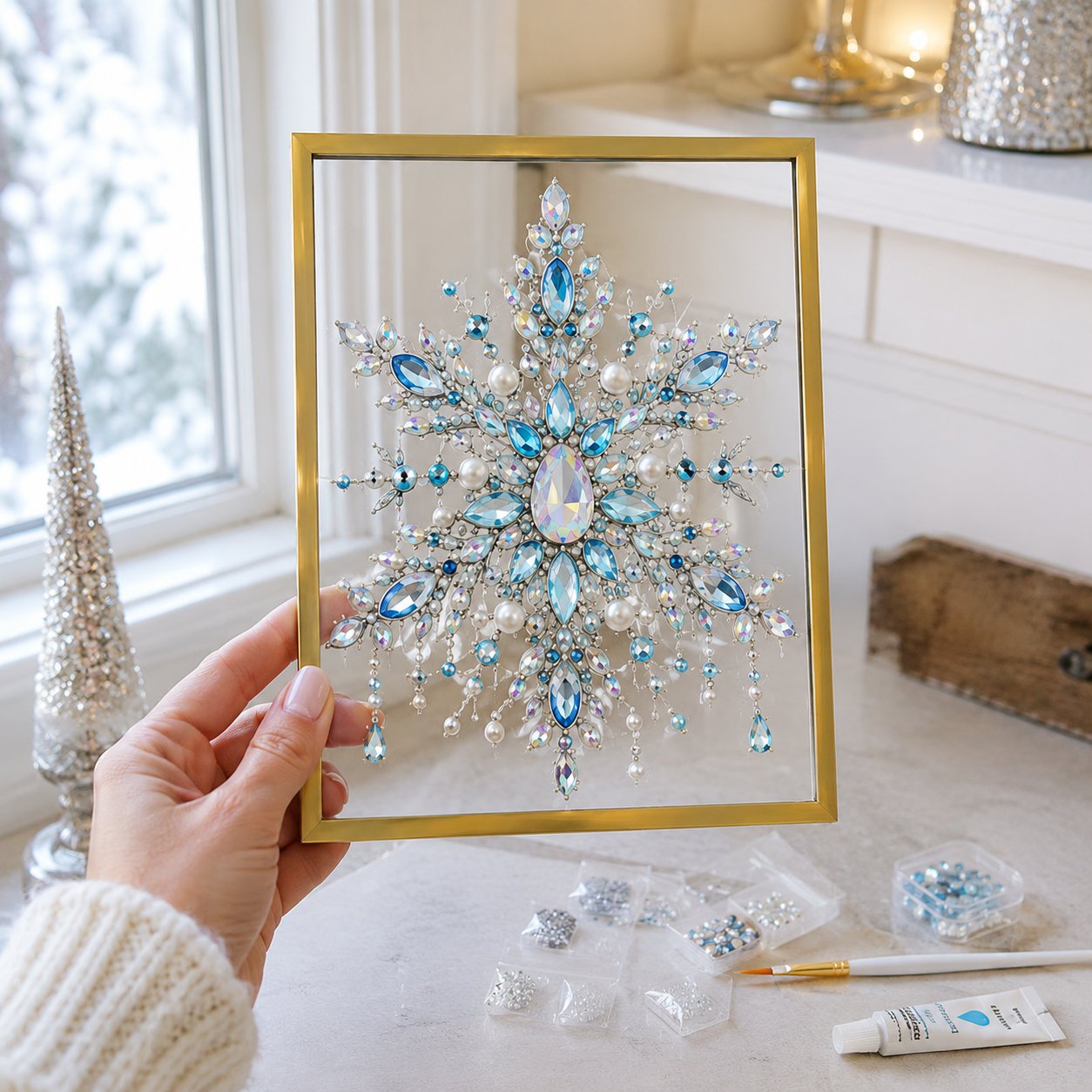 π₯ LAST DAY 49% OFF β π DIY Jeweled Christmas Tree Art Kit | Colorful Gems, Pearls, Paints & Gold-Tone Floating Display Frame πβ¨