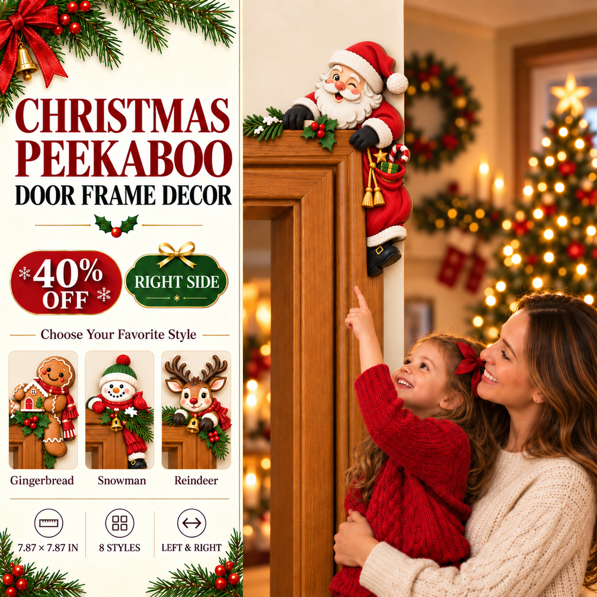 π Christmas Peekaboo Door Frame Corner Decor