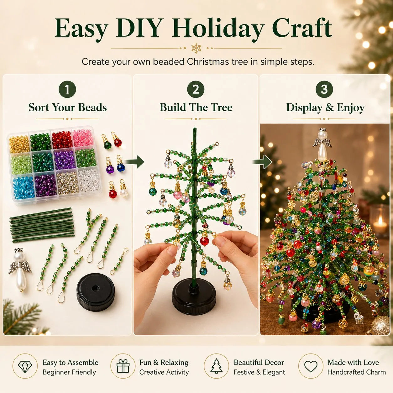 ๐DIY Beaded Christmas Tree Kit โ Create Your Own Sparkling Holiday Decoration