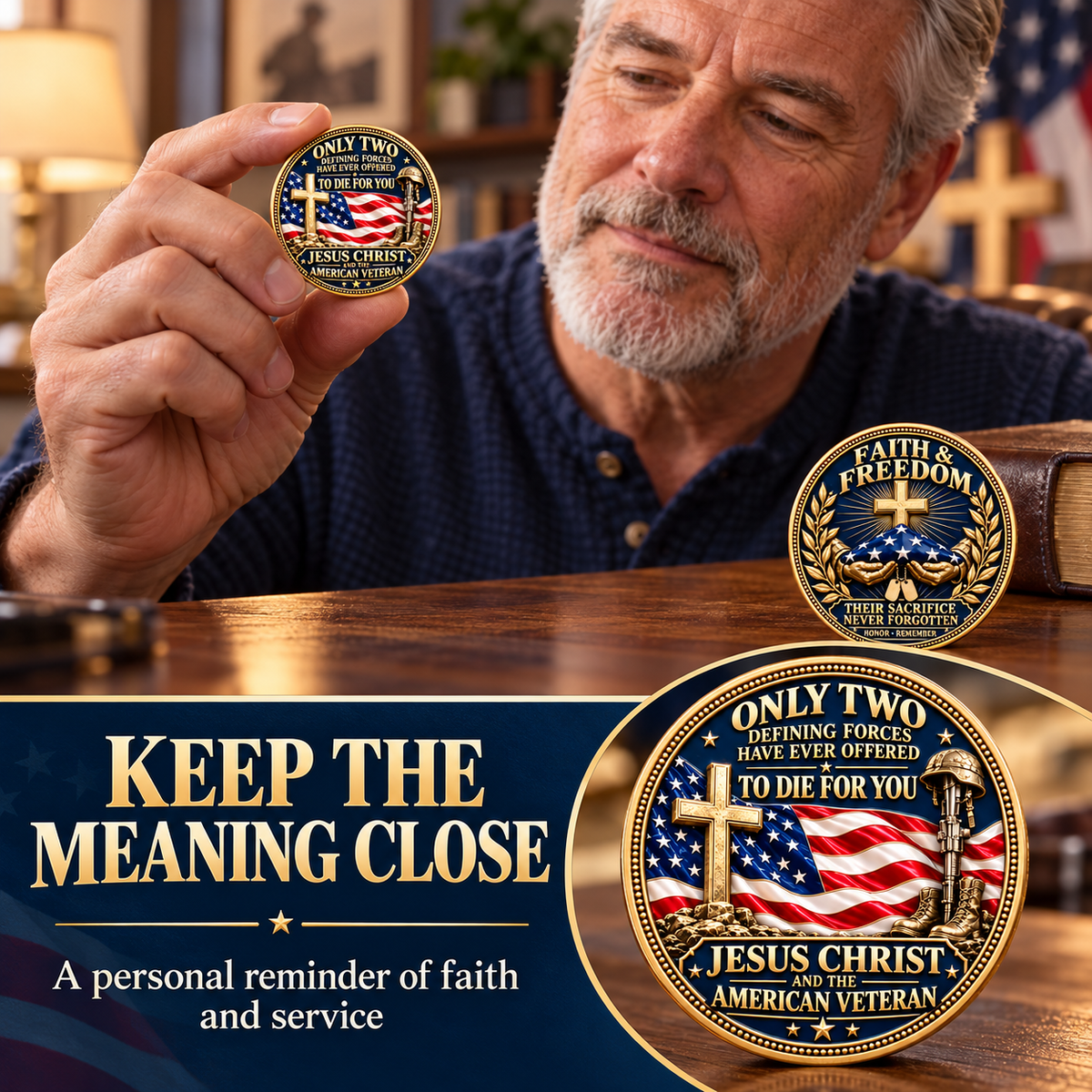 "Faith & Freedom" Commemorative Challenge Coin | Jesus Christ & The American Veteran βοΈπ¦
-The Ultimate Tribute to Sacrifice - Honor, Remember, Believe.