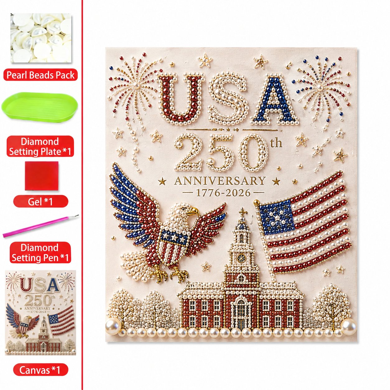 🔥LAST DAY 50% OFF - 🇺🇸 USA 250th Anniversary DIY Pearl Painting Kit ✨❤️‍🔥