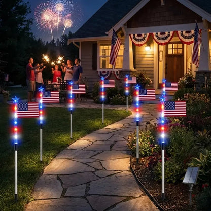 8 Solar American Flag Pathway Lights – Red, White & Blue Yard Glow for 250th Independence Celebration 🇺🇸