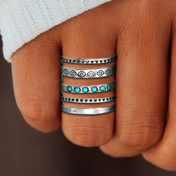 🔥Hot Sale 49% OFF🎁Sterling Silver Bohemian Openwork Carved Turquoise Ring