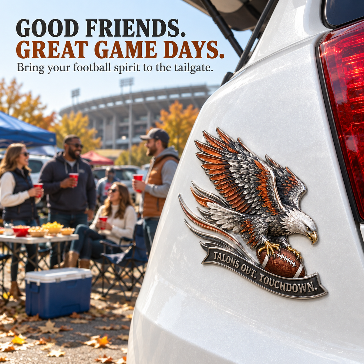 🔥Hot Sale🔥 - 🦅 "Talons Out. Touchdown!" Premium Metal Eagle Car Emblem 5.9“*5.9” | The Ultimate Football Fan Decal