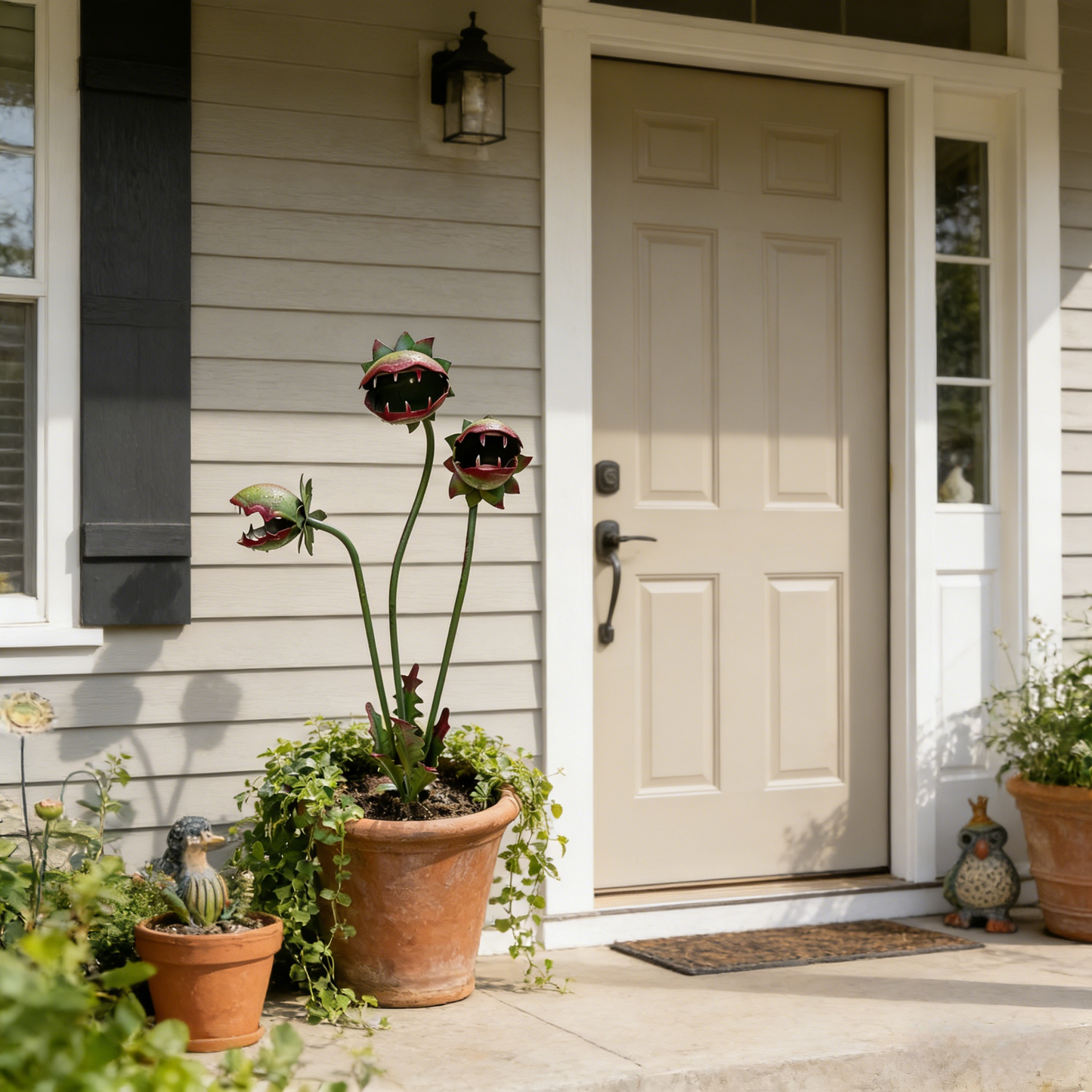 Whimsical Metal Carnivorous Plant Garden Stake