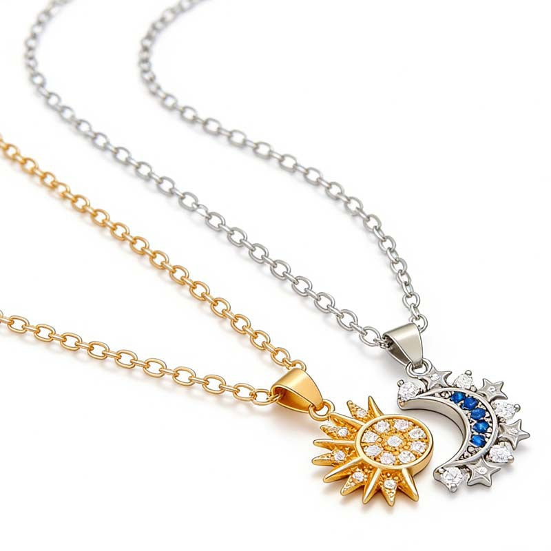 Sun & Moon Matching Couple Necklaces – Interlocking BFF/Partner Pendant Set