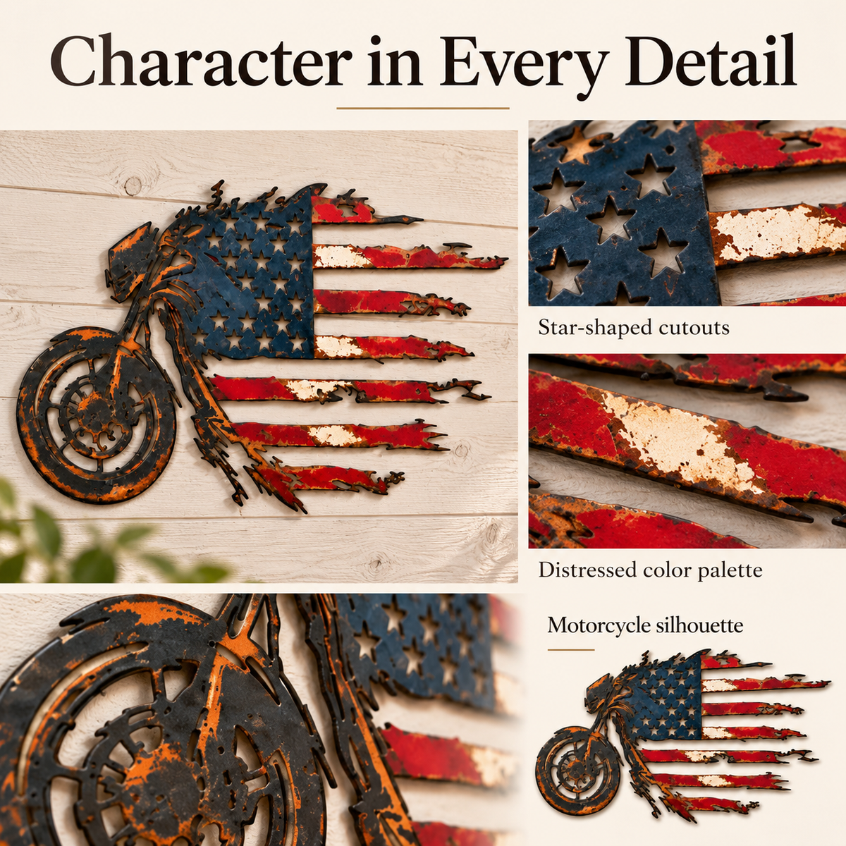 Patriotic Motorcycle American Flag Metal Wall Art