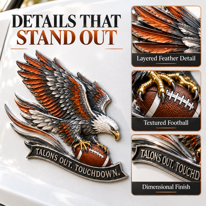 🔥Hot Sale🔥 - 🦅 "Talons Out. Touchdown!" Premium Metal Eagle Car Emblem 5.9“*5.9” | The Ultimate Football Fan Decal