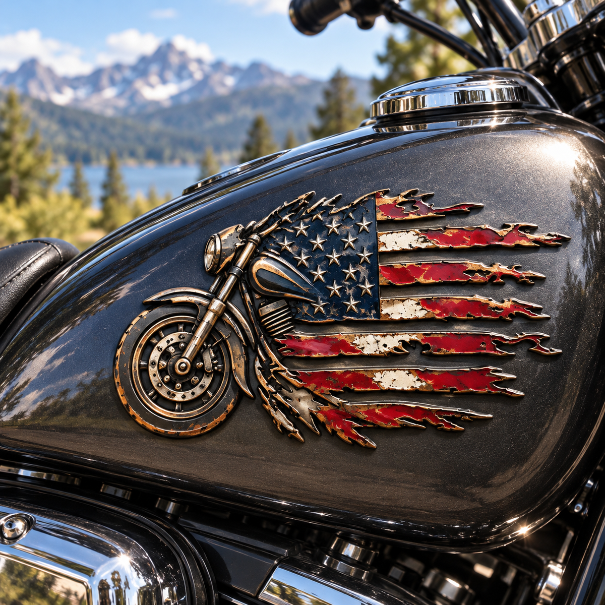 Vintage American Flag Metal Emblem – 3D Patriotic Vehicle Decorative Badge