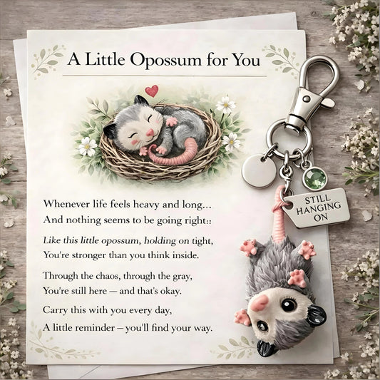 🐁A Little Opossum for You - "Still Hanging On" Keychain & Sentiment Card Set