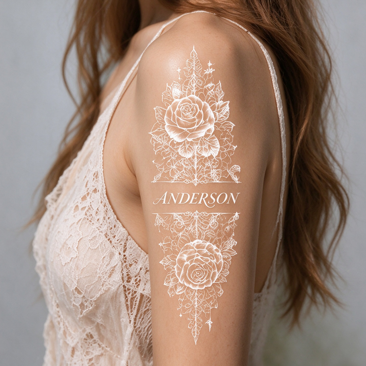 Personalized Glow-in-the-Dark Floral Temporary Tattoo – Custom Name Luminous Body Art