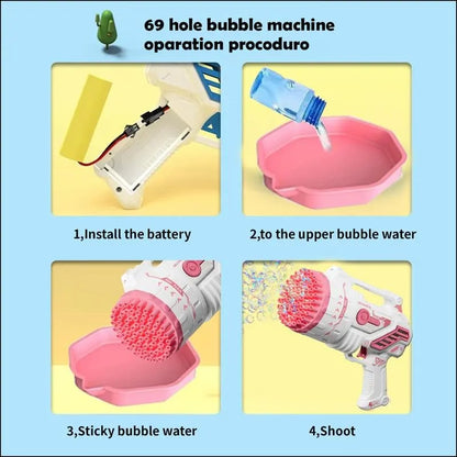 69-Hole Rocket Launcher Bubble Machine Gun – Thousands of Bubles with LED Lights