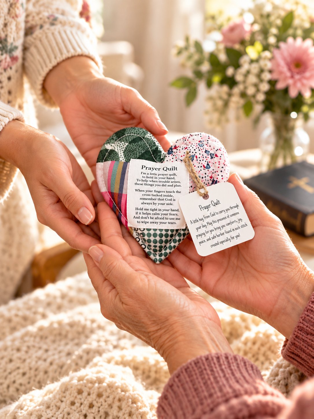 Pocket Prayer Quilt Set | Mini Handmade Prayer Blankets with Cross & Drawstring Bag Christian Gifts ✝️