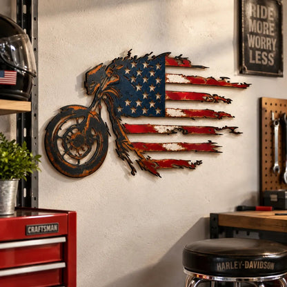 🔥Hot Sale🔥 - Patriotic Motorcycle American Flag Metal Wall Art