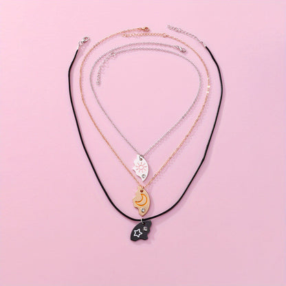 Best Friend Sun Moon Star Puzzle Pendant Necklaces