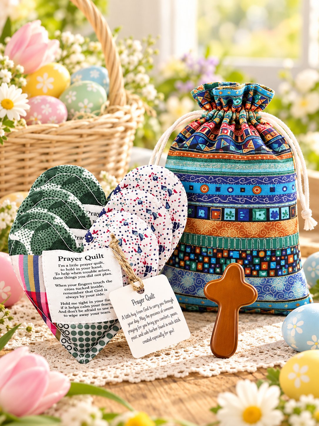 Pocket Prayer Quilt Set | Mini Handmade Prayer Blankets with Cross & Drawstring Bag Christian Gifts ✝️
