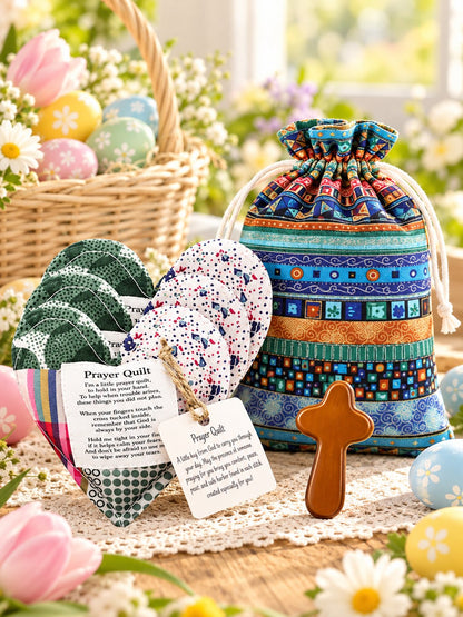 Pocket Prayer Quilt Set | Mini Handmade Prayer Blankets with Cross & Drawstring Bag Christian Gifts ✝️