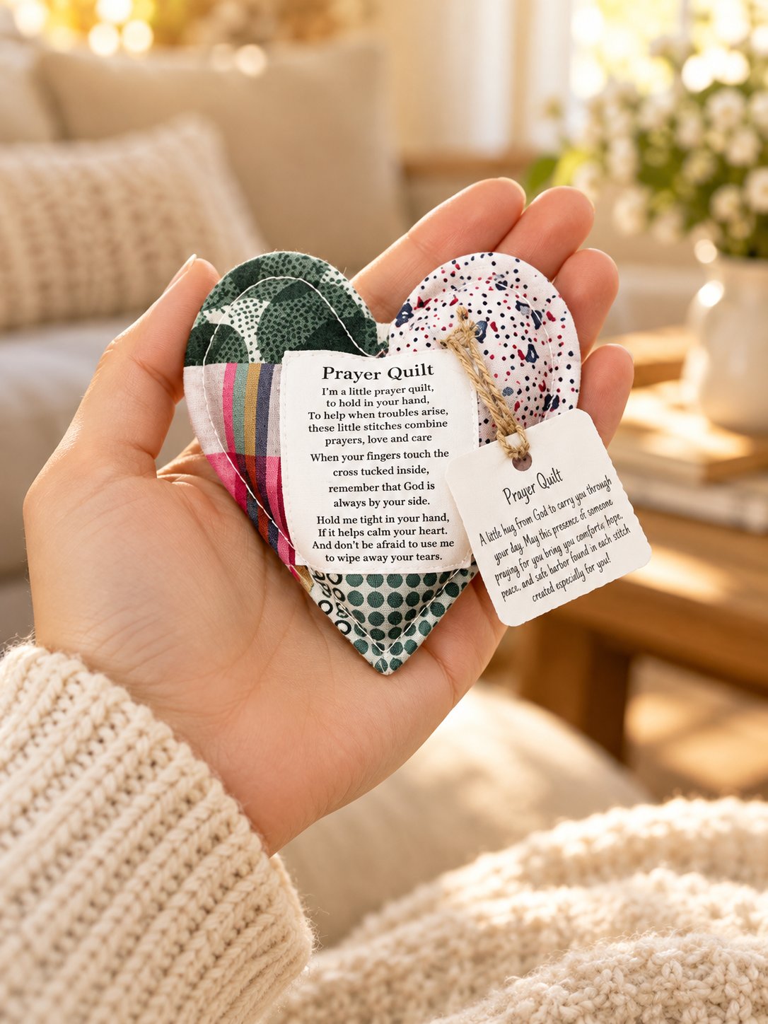 Pocket Prayer Quilt Set | Mini Handmade Prayer Blankets with Cross & Drawstring Bag Christian Gifts ✝️