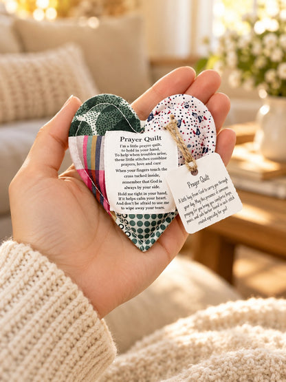 Pocket Prayer Quilt Set | Mini Handmade Prayer Blankets with Cross & Drawstring Bag Christian Gifts ✝️