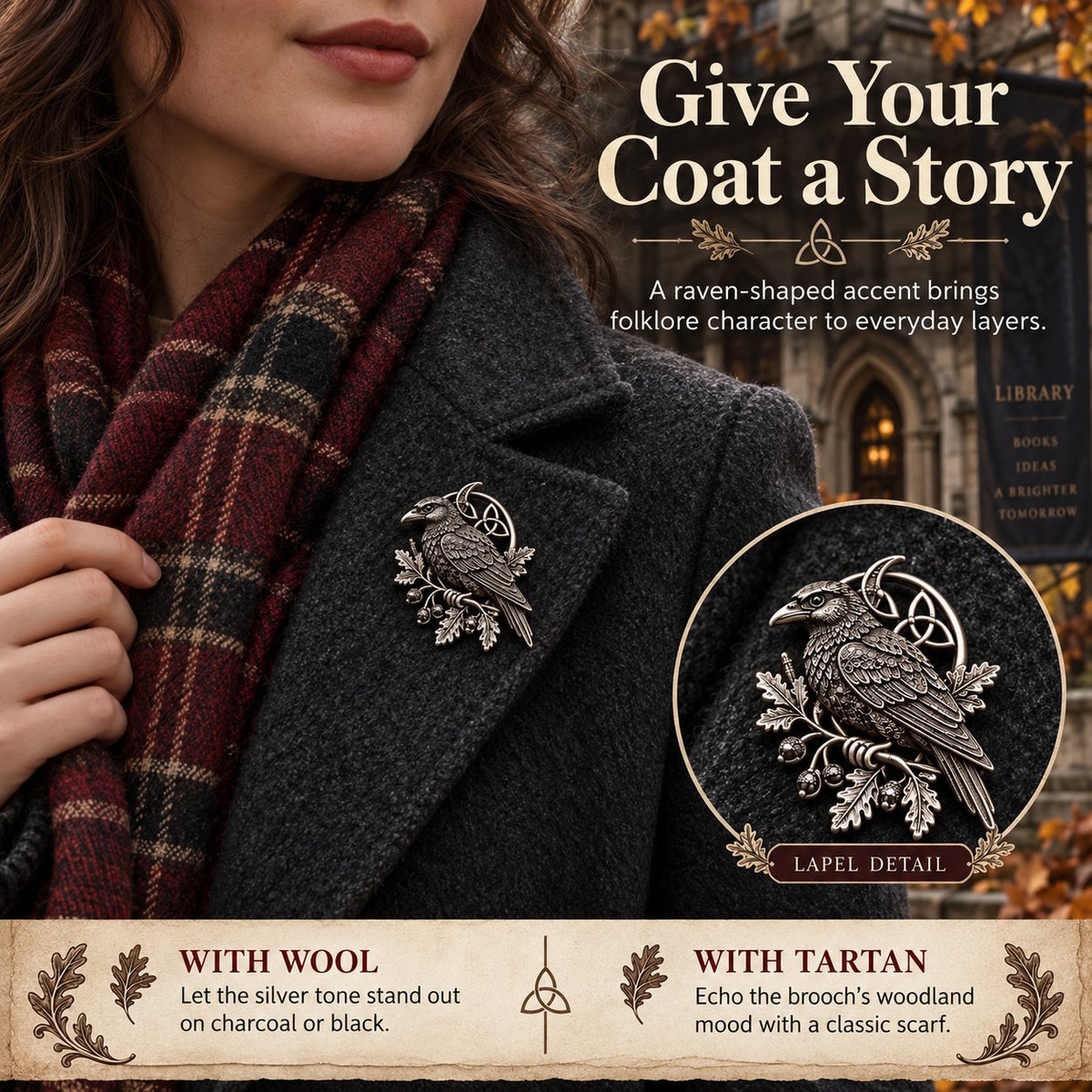 🔥Hot Sale🔥 - 🐦‍⬛ Gothic Celtic Raven Brooch – Dark Academia Statement Pin