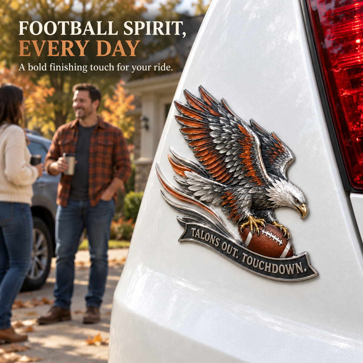 🔥Hot Sale🔥 - 🦅 "Talons Out. Touchdown!" Premium Metal Eagle Car Emblem 5.9“*5.9” | The Ultimate Football Fan Decal