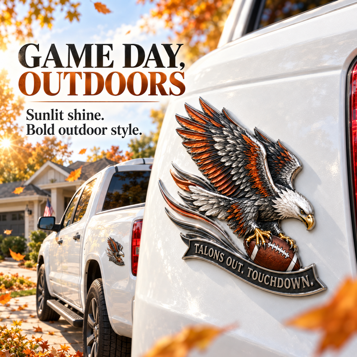 🔥Hot Sale🔥 - 🦅 "Talons Out. Touchdown!" Premium Metal Eagle Car Emblem 5.9“*5.9” | The Ultimate Football Fan Decal