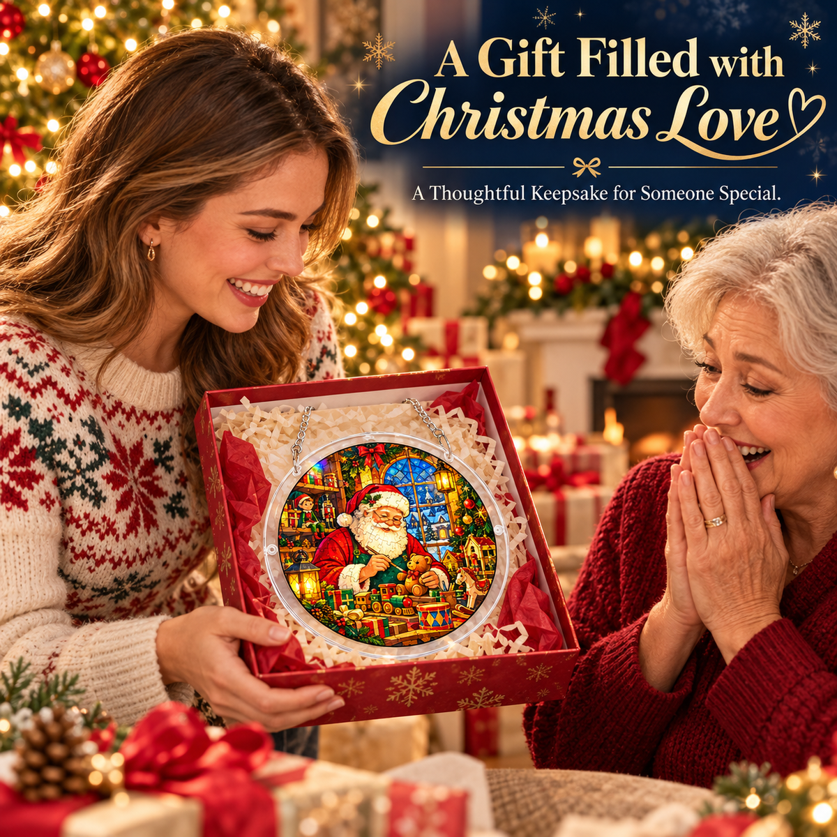 ⏳ Last Day 50% OFF —🎄 Christmas Stained Glass Puzzle Suncatcher