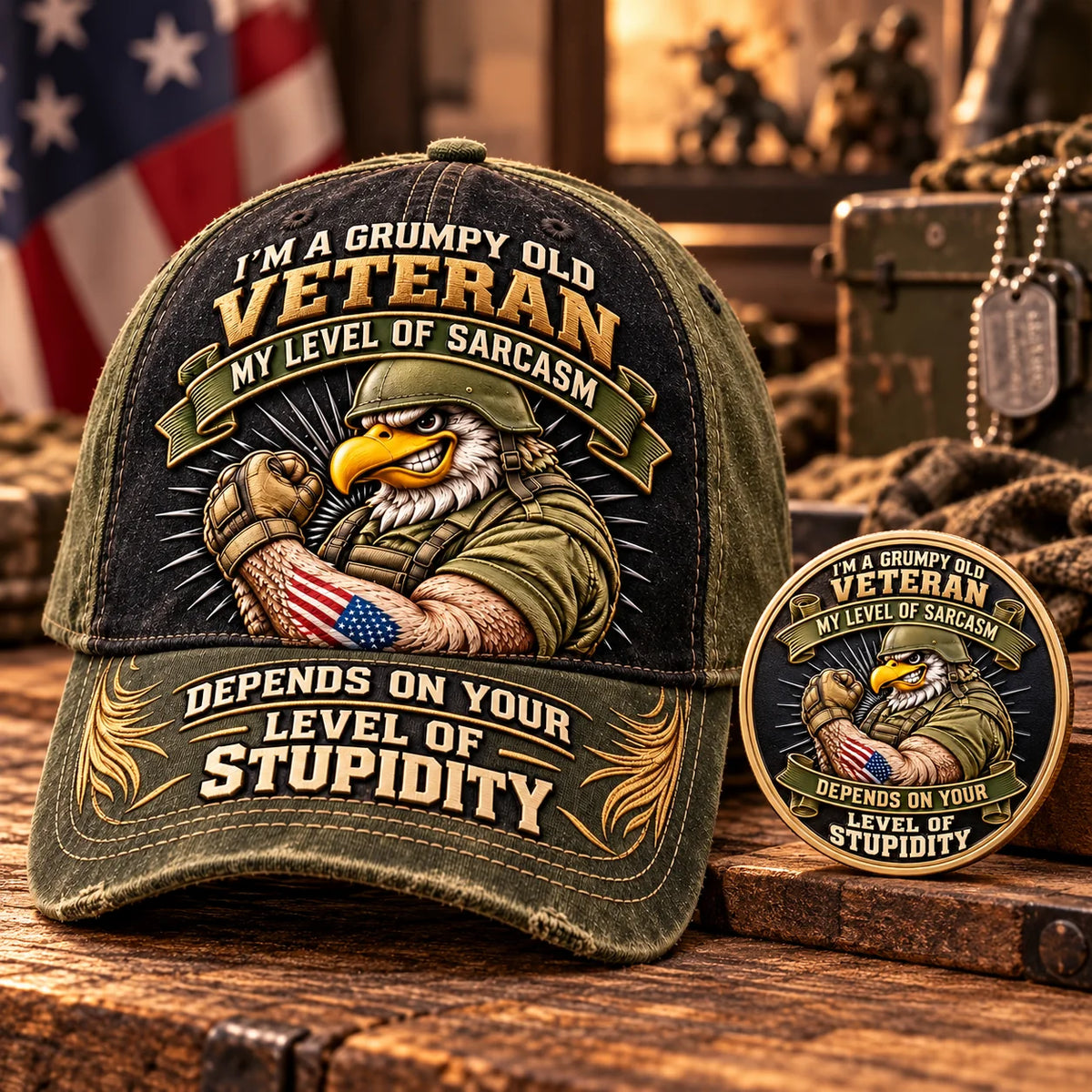 🔥Hot Sale🔥 - 🦅 "I'm A Grumpy Old Veteran My Level Of Sarcasm Depends On Your Level Of Stupidity" Eagle Hat ⭐