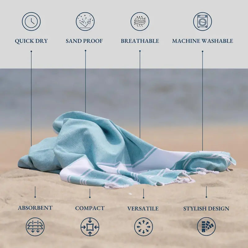 🌞🏖️Beach Towel – Lightweight Quick-Dry Sand-Free Hammam Towel for Beach, Pool & Travel