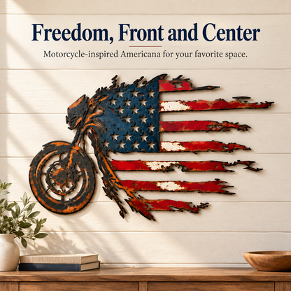 🔥Hot Sale🔥 - Patriotic Motorcycle American Flag Metal Wall Art