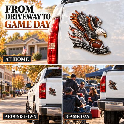 🔥Hot Sale🔥 - 🦅 "Talons Out. Touchdown!" Premium Metal Eagle Car Emblem 5.9“*5.9” | The Ultimate Football Fan Decal