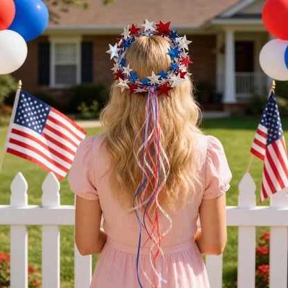 Sparkling Americana Star Crown with Flowing Ribbons 🇺🇸✨ | Patriotic Hair Accessory