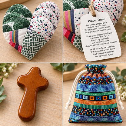 Pocket Prayer Quilt Set | Mini Handmade Prayer Blankets with Cross & Drawstring Bag Christian Gifts ✝️