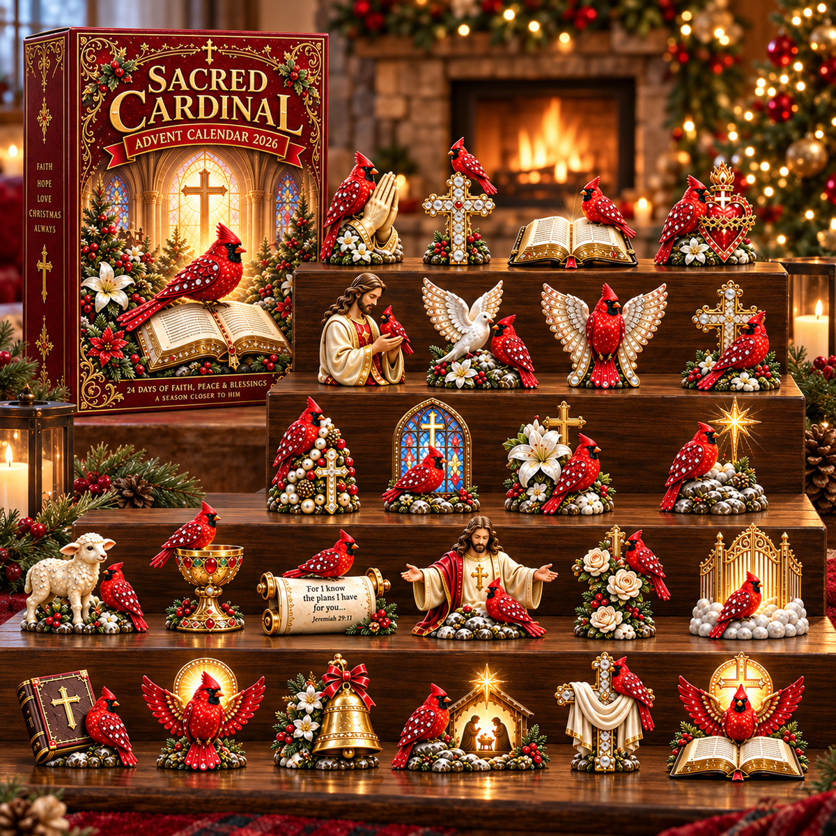 🔥Sacred Cardinal Advent Calendar 2026 – 24 Christian Keepsake Figurines of Faith, Hope & Christmas Blessings.