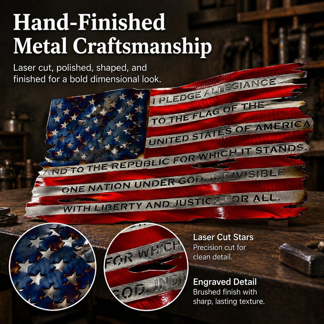 Metal American Flag Wall Art Pledge of Allegiance Edition