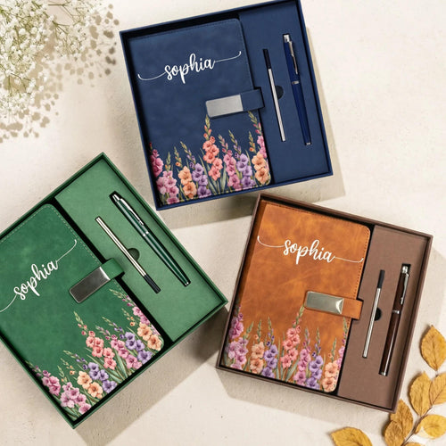 Custom Flower Notebook Set - Personalized Birthday Gifts
