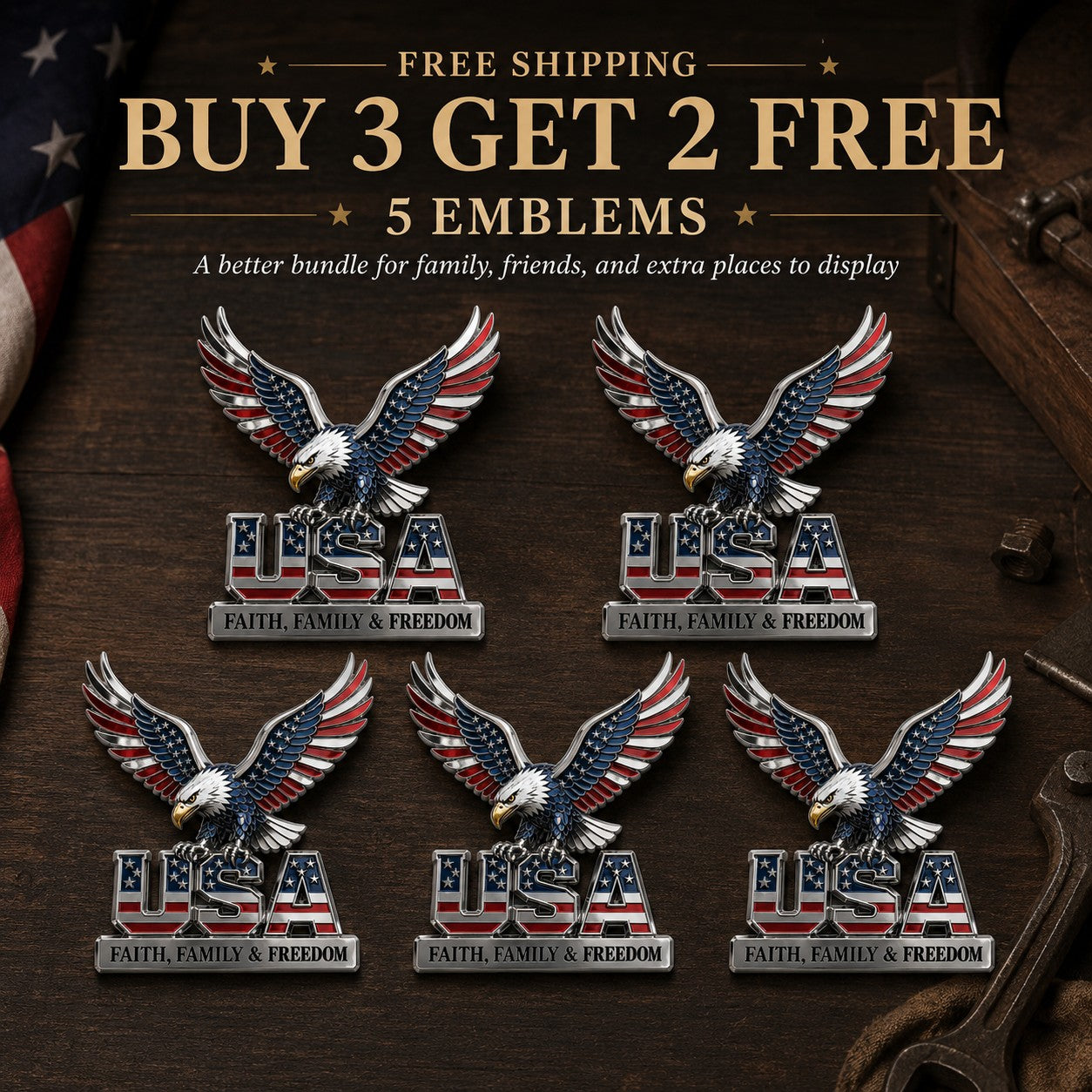 🇺🇸250th Anniversary 49% OFF - ★USA Faith, Family & Freedom★ Metal Emblem