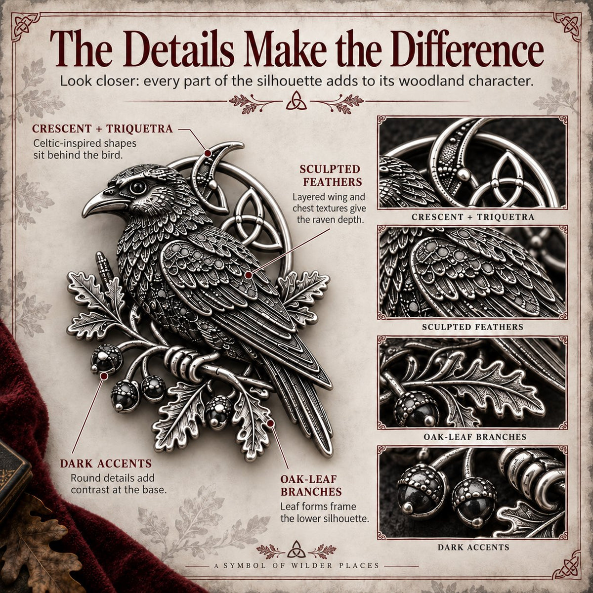 🔥Hot Sale🔥 - 🐦‍⬛ Gothic Celtic Raven Brooch – Dark Academia Statement Pin