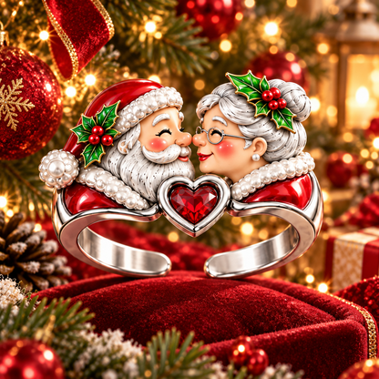 A Christmas Love Story – Santa & Mrs. Claus Adjustable Heart Ring with Romantic Message Card | Christmas Gift for Wife