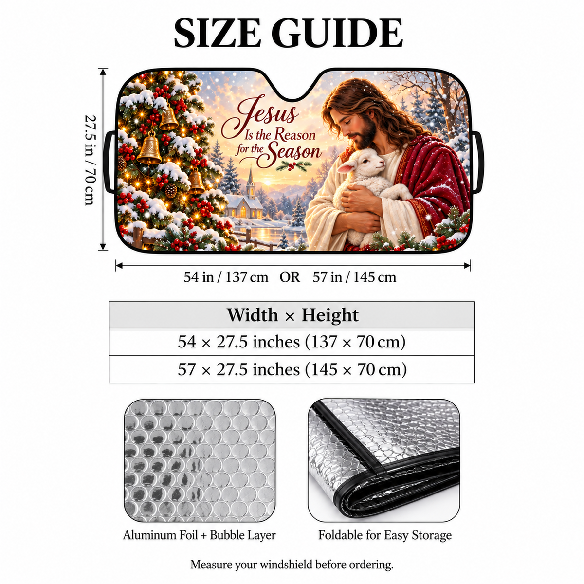 Jesus & Lamb Christmas Windshield Sunshade – Jesus Is the Reason for the Season