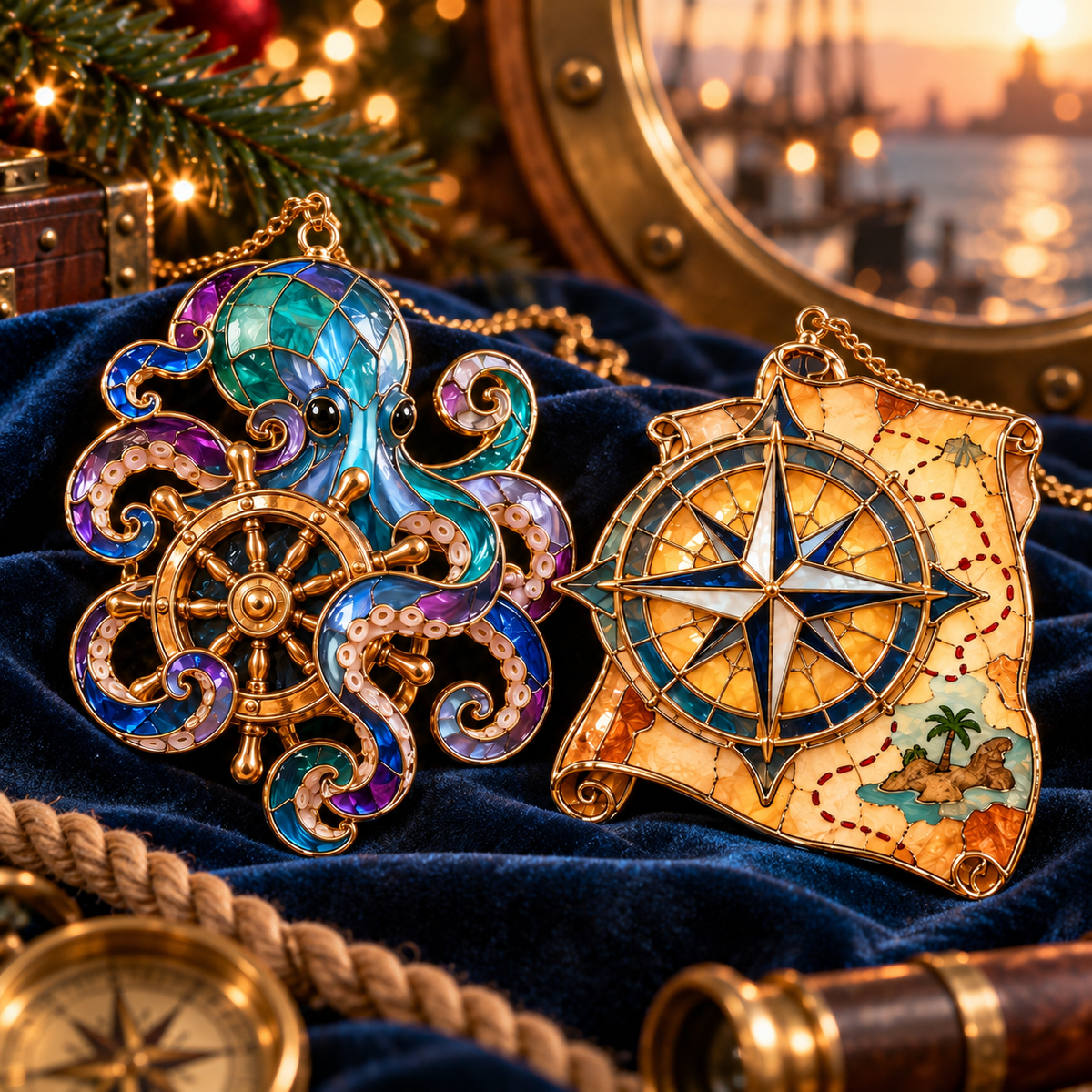 🔥Hot Sale🔥 - Pirate Adventures – Vintage Stained Glass-Style Christmas Ornaments, Set of 6