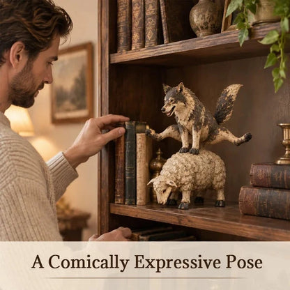Rustic Woodland Figurine – Wolf and Sheep Decorative Sculpture