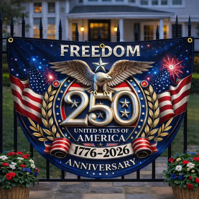 USA 250th Anniversary Fan Flag: Semiquincentennial 1776-2026 Patriotic Eagle Outdoor Banner