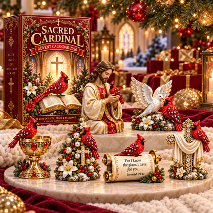 🔥Sacred Cardinal Advent Calendar 2026 – 24 Christian Keepsake Figurines of Faith, Hope & Christmas Blessings.