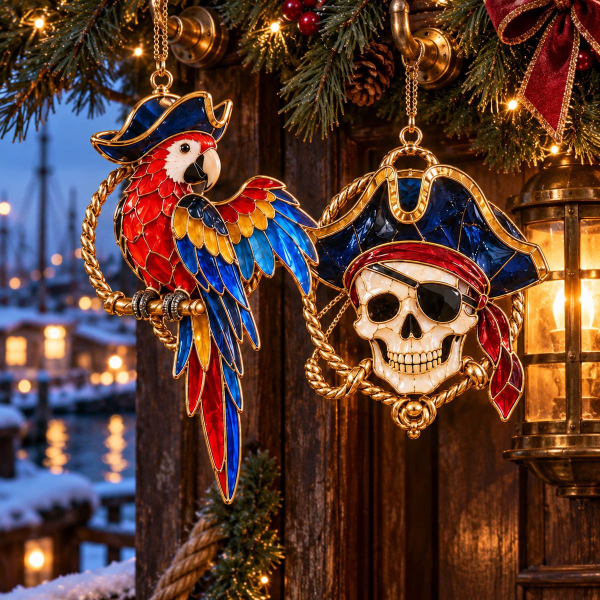 🔥Hot Sale🔥 - Pirate Adventures – Vintage Stained Glass-Style Christmas Ornaments, Set of 6