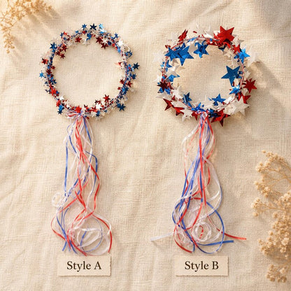 Sparkling Americana Star Crown with Flowing Ribbons 🇺🇸✨ | Patriotic Hair Accessory