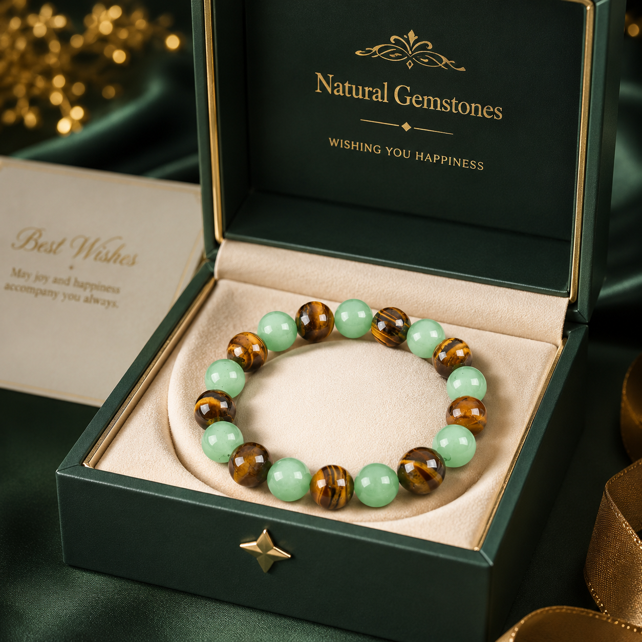 Money Attraction Bracelet with Green Aventurine & Tiger Eye beaded jewelry