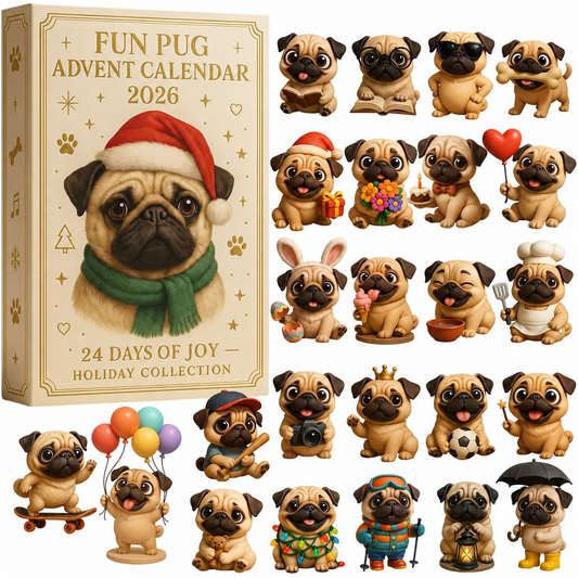 Fun Pug Advent Calendar 2026 – 24 Adorable Collectible Pug Christmas Ornaments