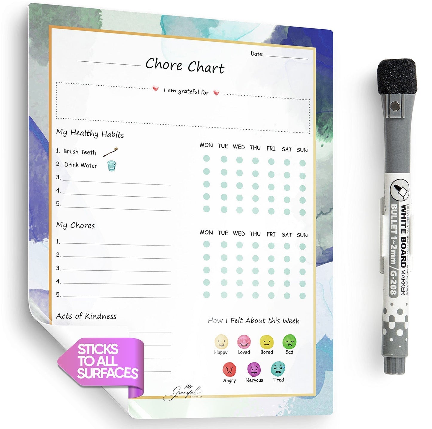 🌈Flexible Stick Weekly Chore Chart and Emotion Tracker for Kids👦👧🏽