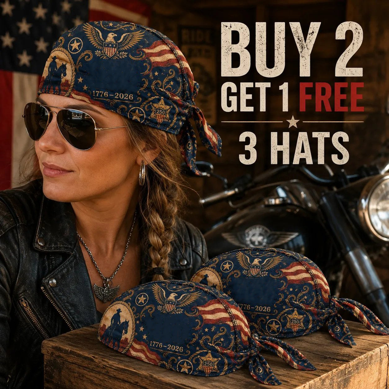 🏍️America 250 Cycling Pirate Hat / Biker Headwrap